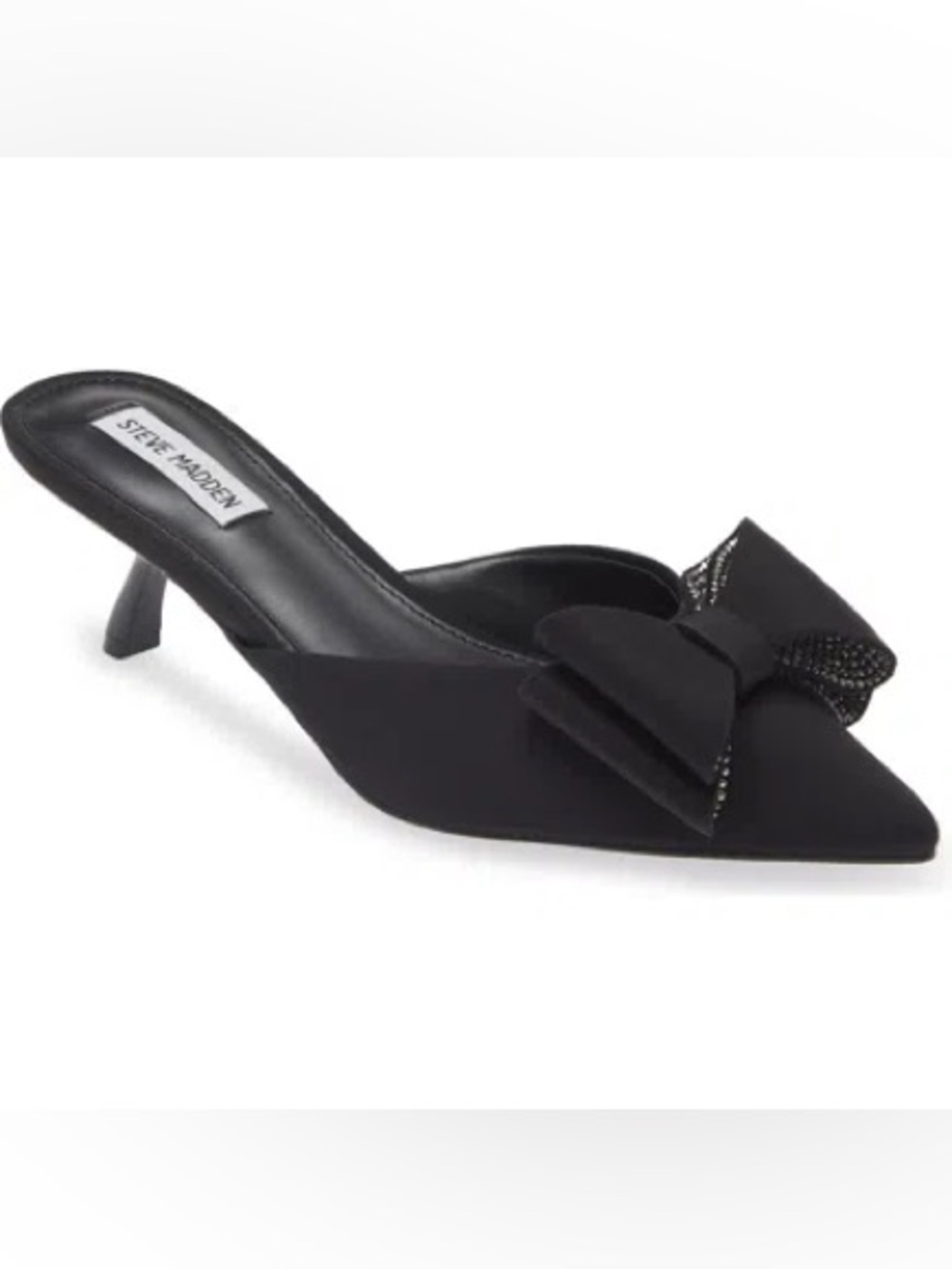 🆕{Steve Madden} Black Method Pointed-Toe Bow Mules